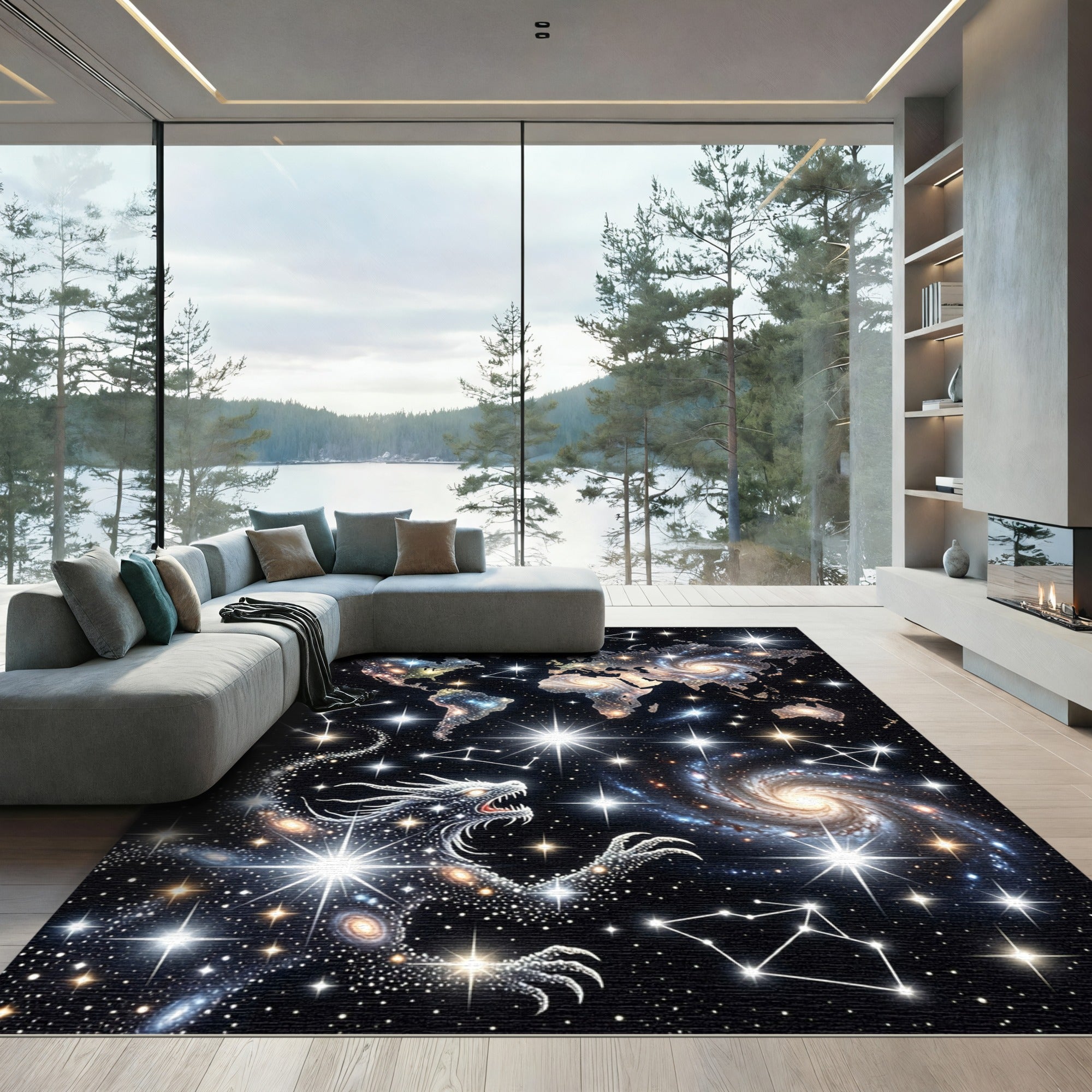 Cosmic World Map Dragon Constellation Rug