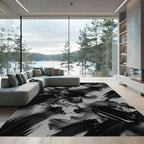 Monochrome Abstract Black Ink Swirl Rug