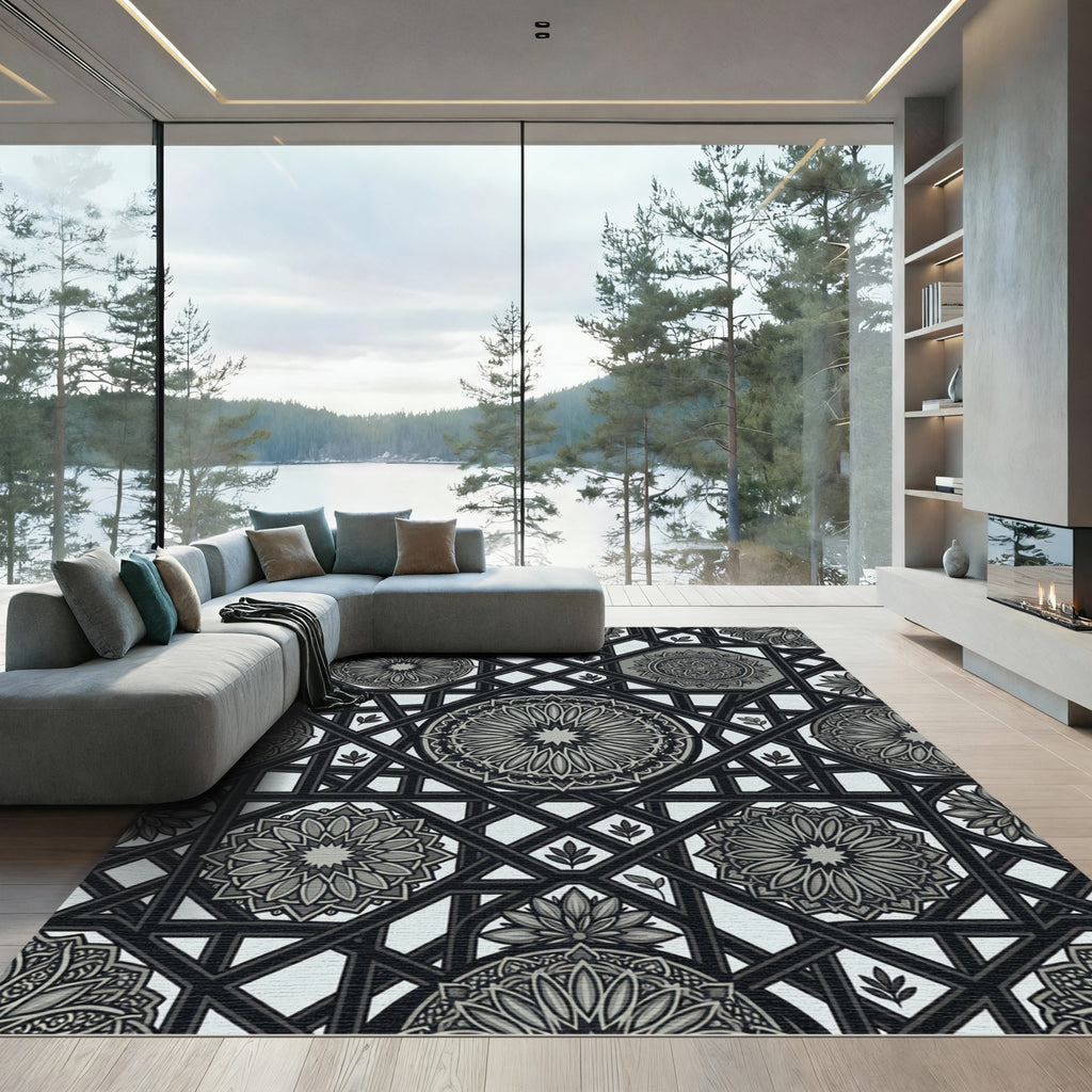 Monochromatic Geometric Mandala Lattice Rug
