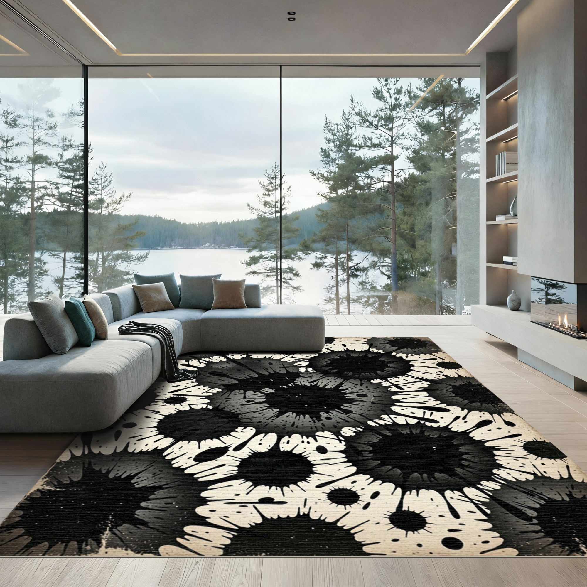 Abstract Black Splatter Burst Rug