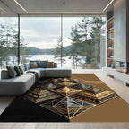Geometric Golden Black Abstract Pyramid Rug