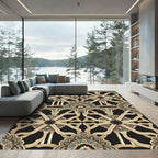 Gold Arch Mandala Black Ornamental Art Rug
