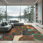 Vibrant Teal Orange Paisley Medallion Array Rug