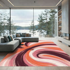 Crimson Orange Swirl Brushstroke Rug