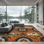 Earthy Adventure Compass Fishing Map Art Rug