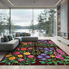 Vibrant Floral Botanical Dark Garden Rug