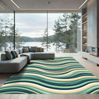 Teal Yellow Cream Flowing Lines Rug