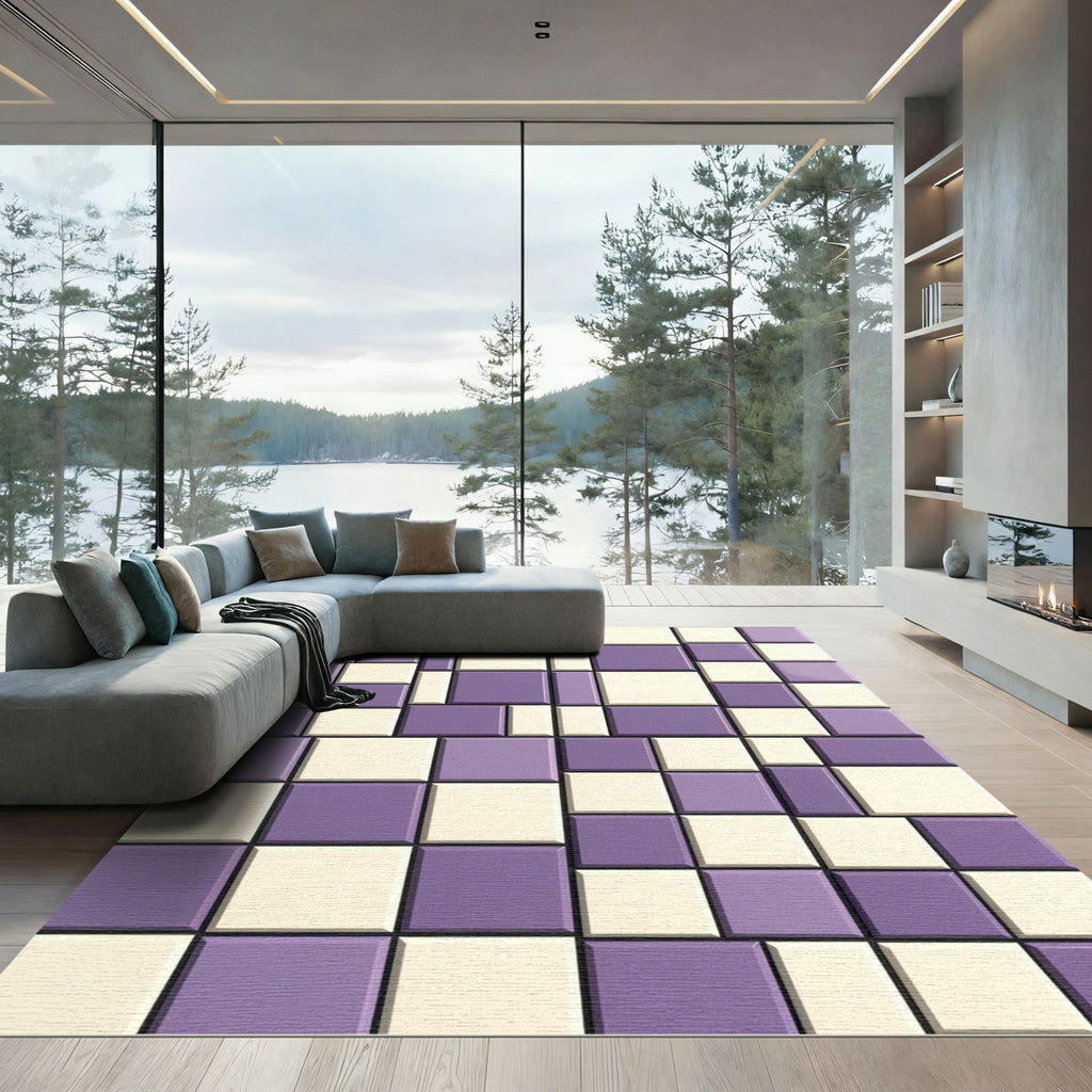 Lavender Cream Geometric Blocks Rug