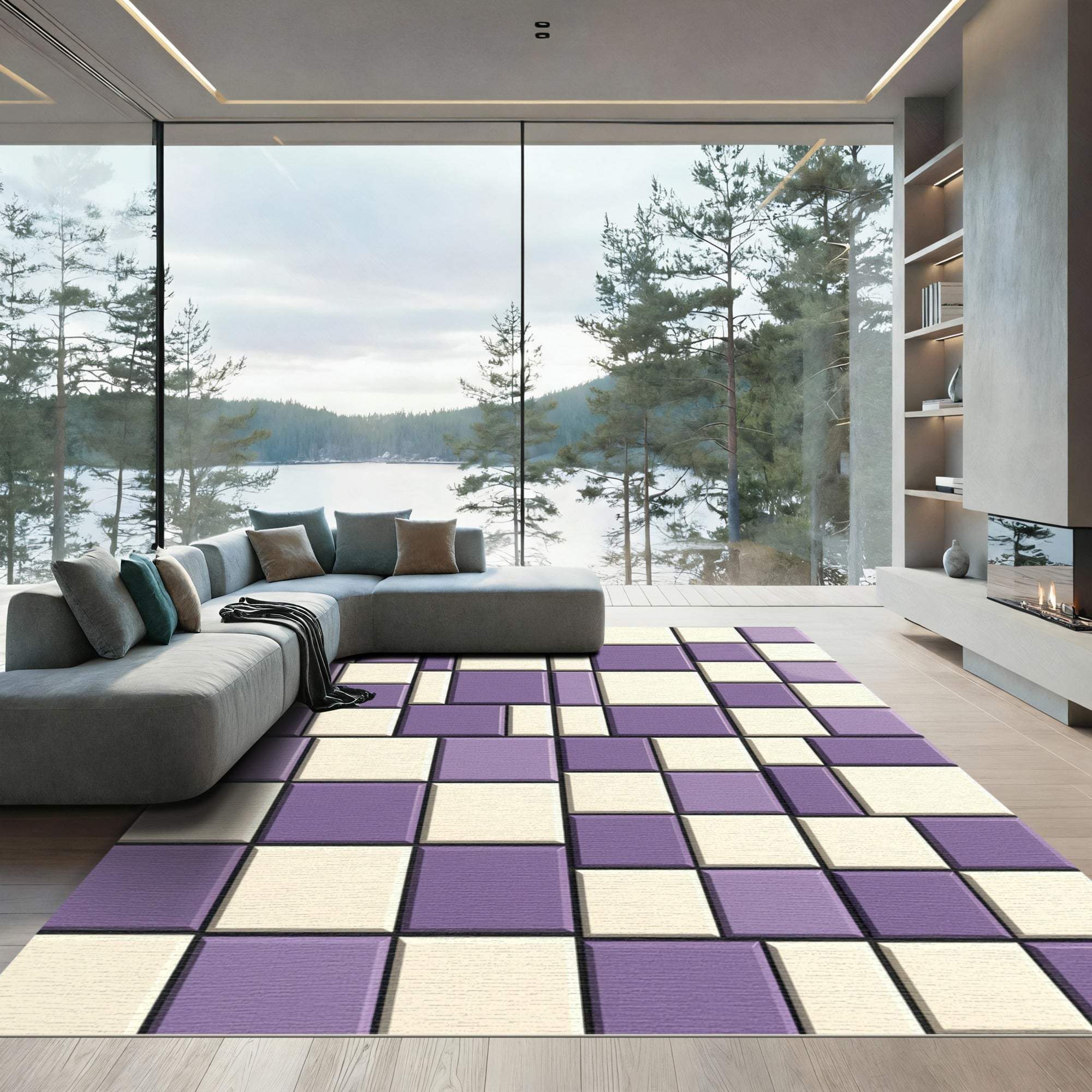 Lavender Cream Geometric Blocks Rug