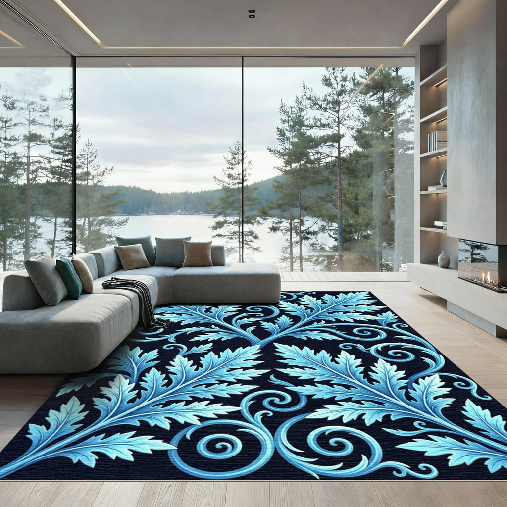 Frosty Blue Acanthus Scrollwork Rug