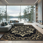 Elegant Gold Baroque Floral Medallion Rug