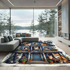Whimsical Blue House with Cute Cats Rug