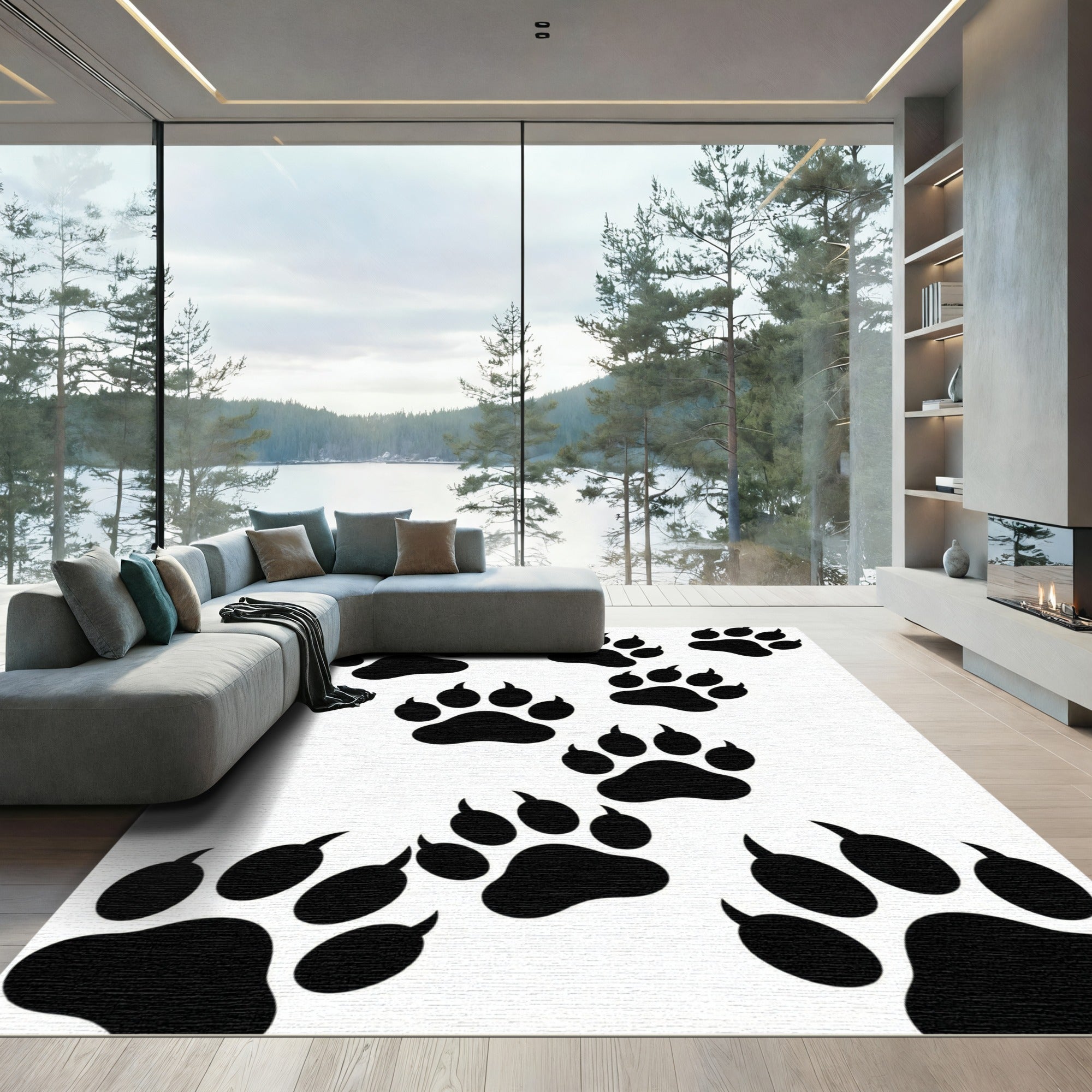 Black Paw Prints Scatter Rug