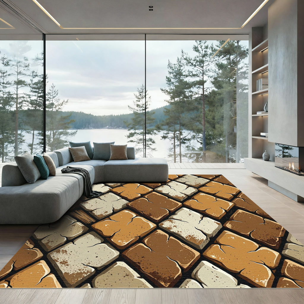 Earthy Brown Terracotta Diamond Mosaic Rug