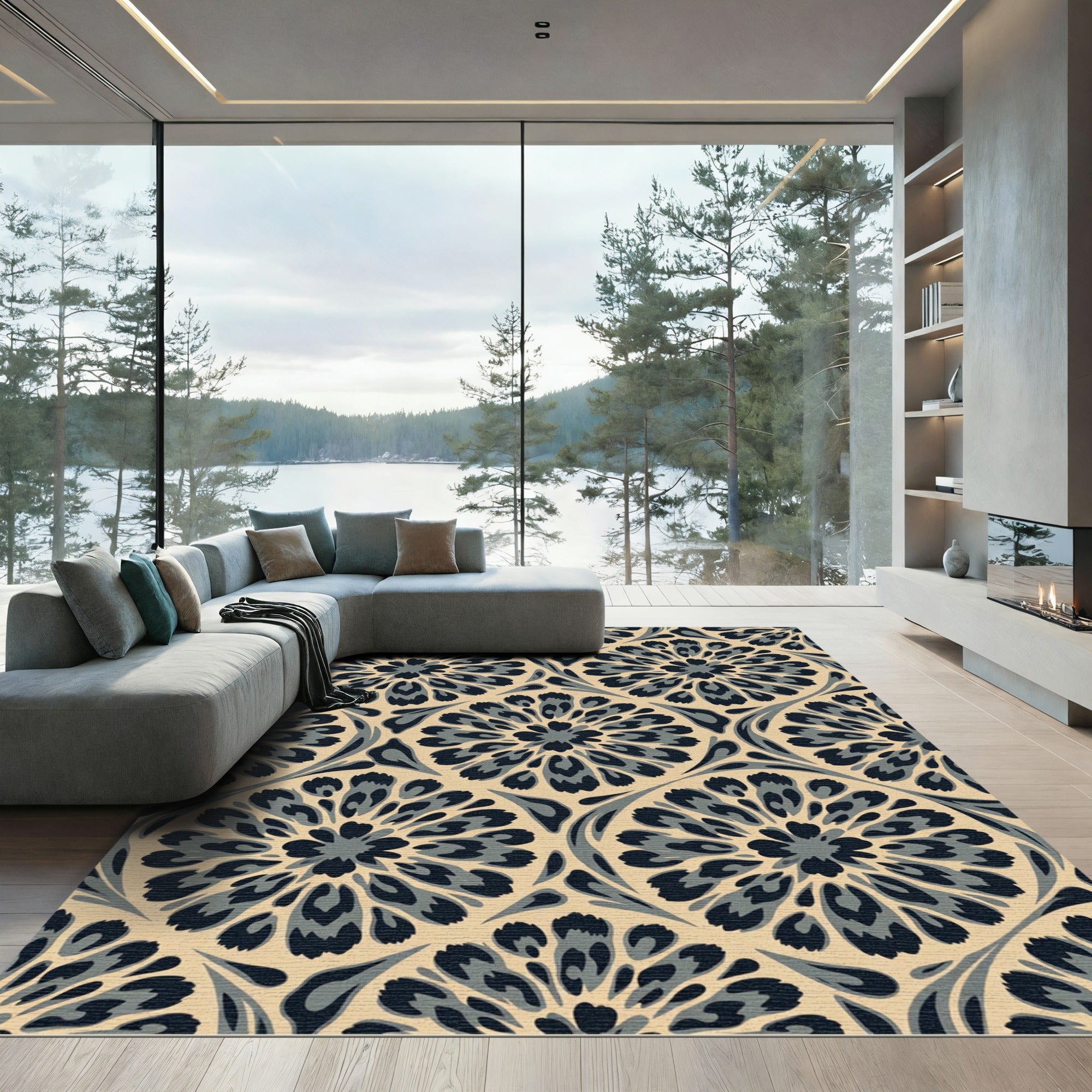 Elegant Charcoal Leopard Medallion Tapestry Rug