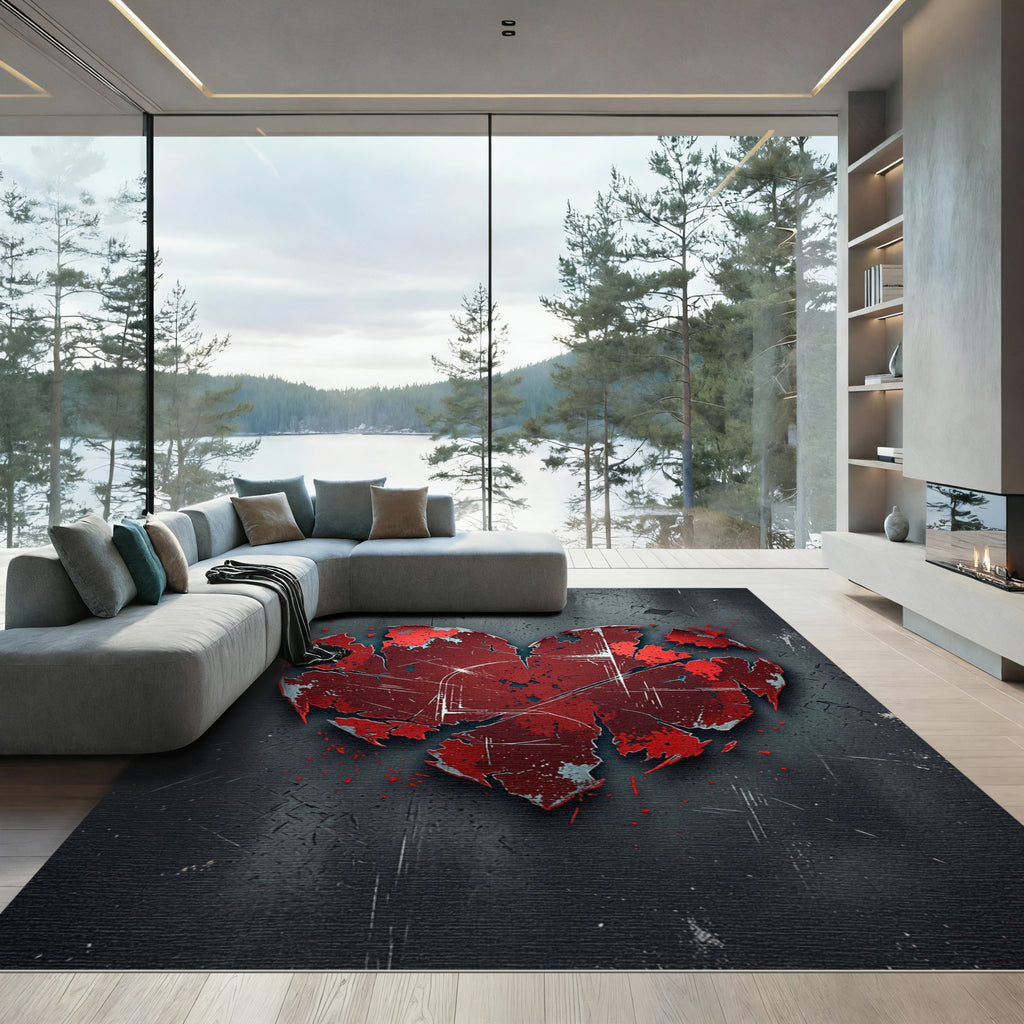 Grit Red Cracked Heart Rug