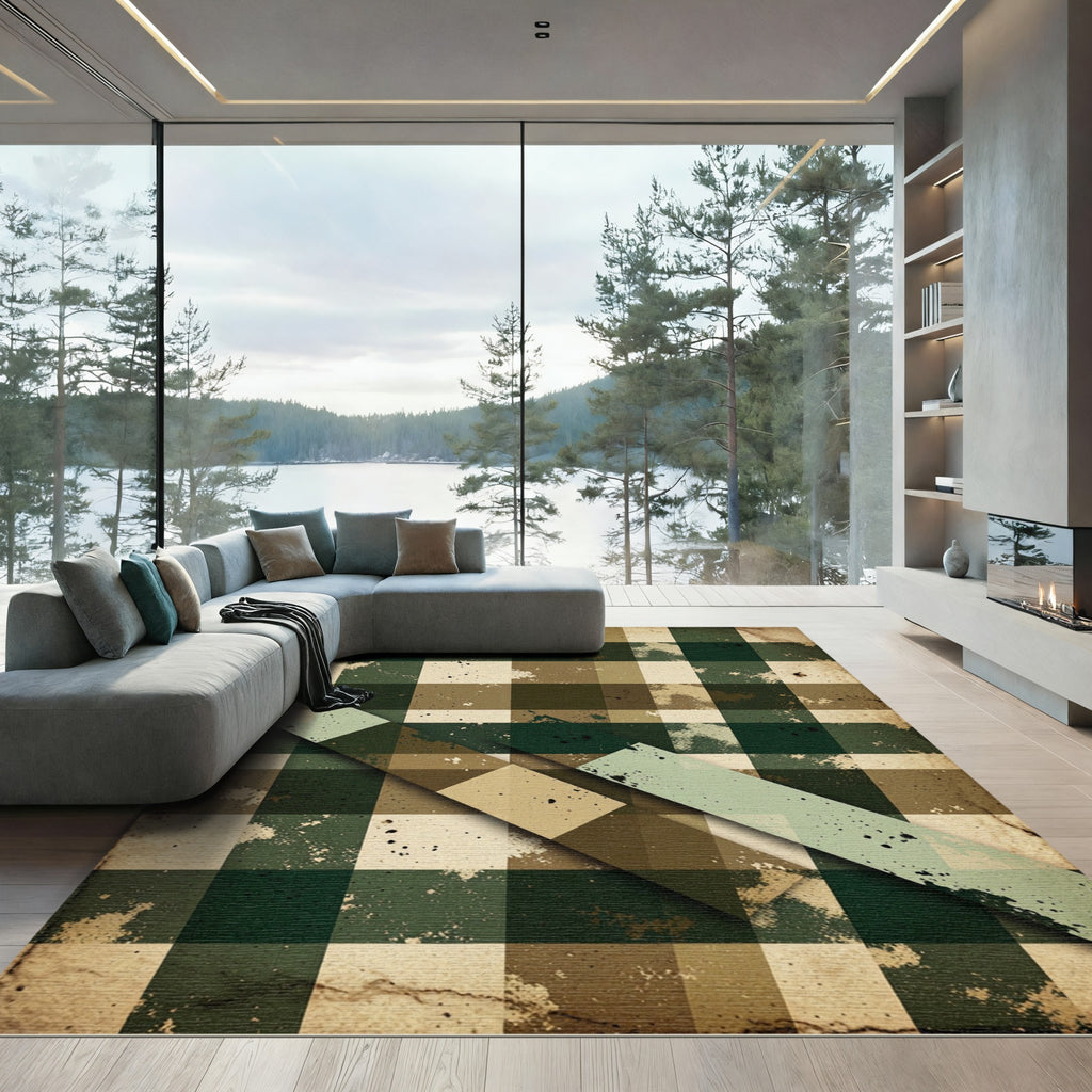 Rustic Earthy Plaid Overlay Rug
