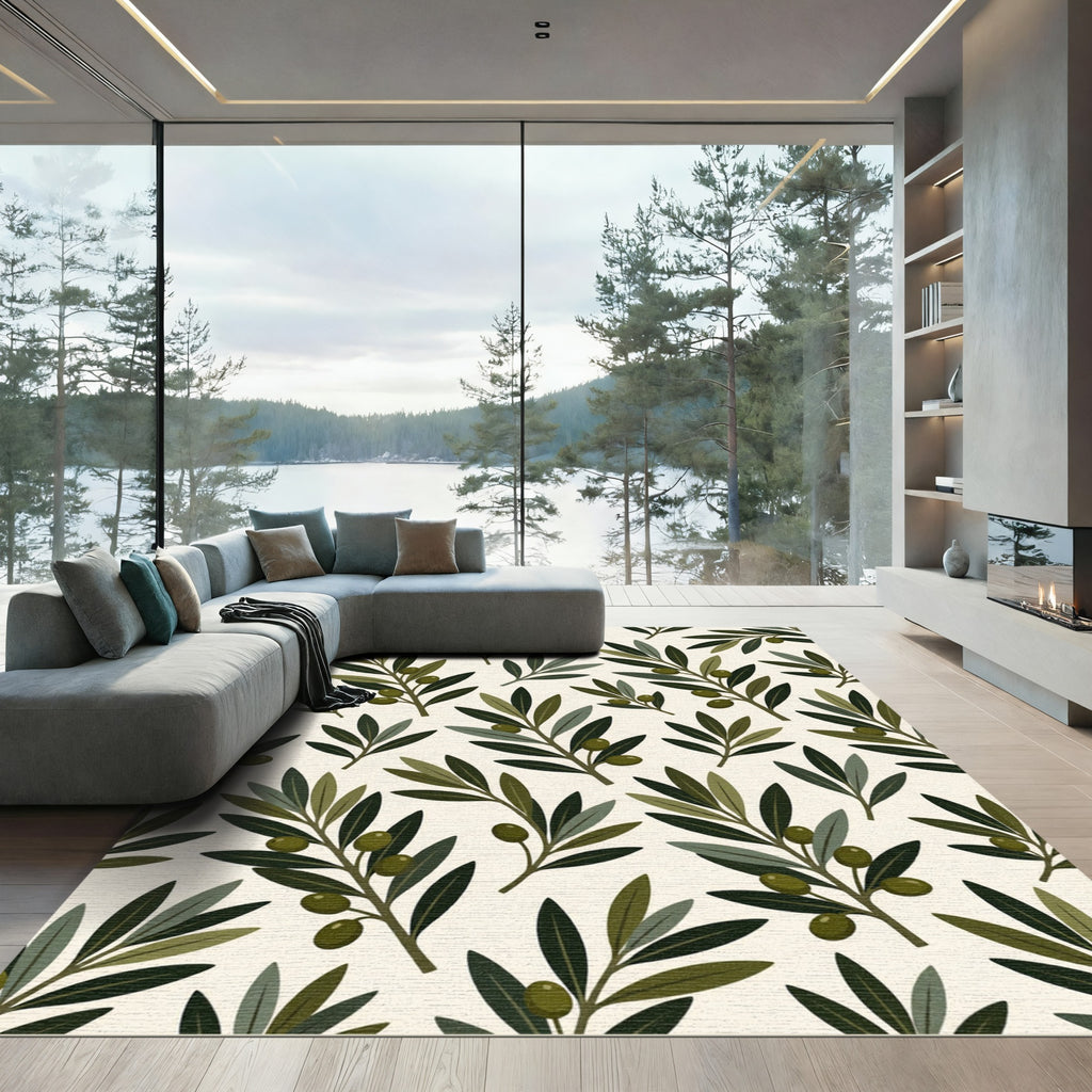 Green Olive Branch Foliage Repeat Rug