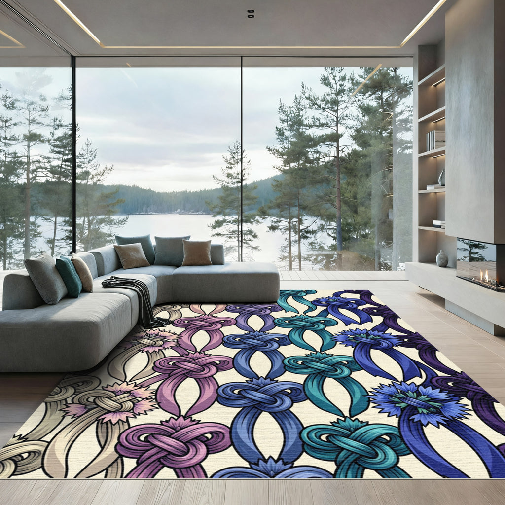 Graceful Gradient Ribbon Knot Floral Rug
