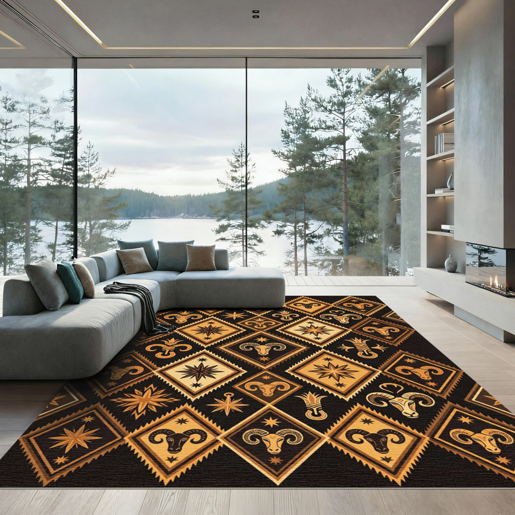Golden Ram Diamond Celestial Art Rug