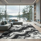 Monochrome Abstract Fluid Marble Swirl Rug