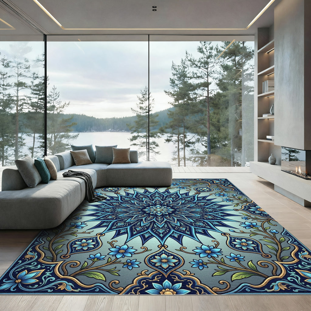 Elegant Azure Floral Medallion Rug