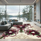Deep Red Floral Heart Ribbon Bundles Rug