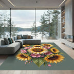 Vibrant Sunflower and Pink Blossom Bouquet Rug