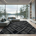 Dark Geometric Lattice Palm Rug