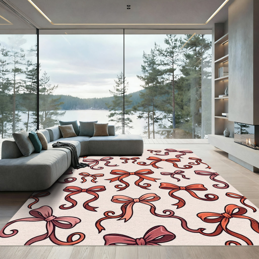 Coral Pink Ribbon Bow Array Rug