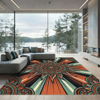 Radiant Copper Teal Sunburst Mandala Rug
