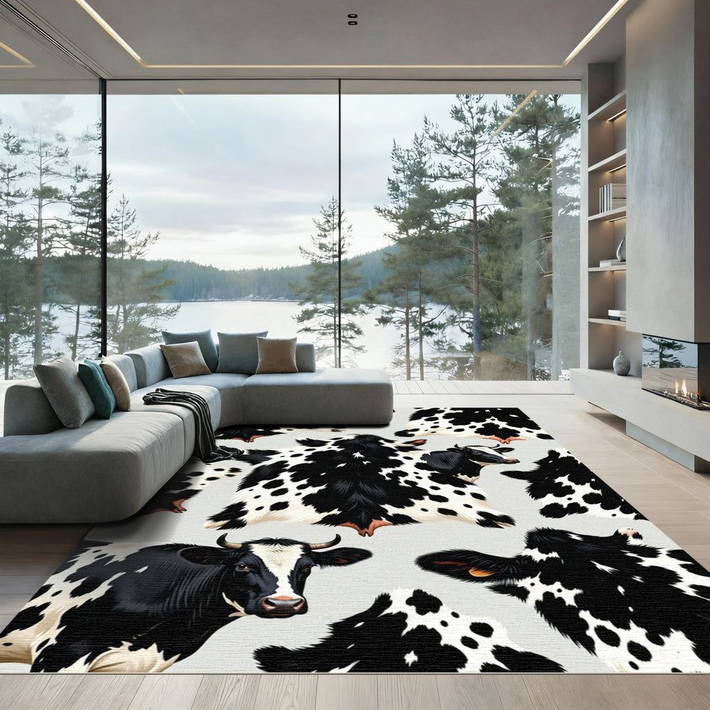 Black and White Spotted Bovine Hide Rug