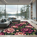 Elegant Dark Pink Peony Floral Garden Rug