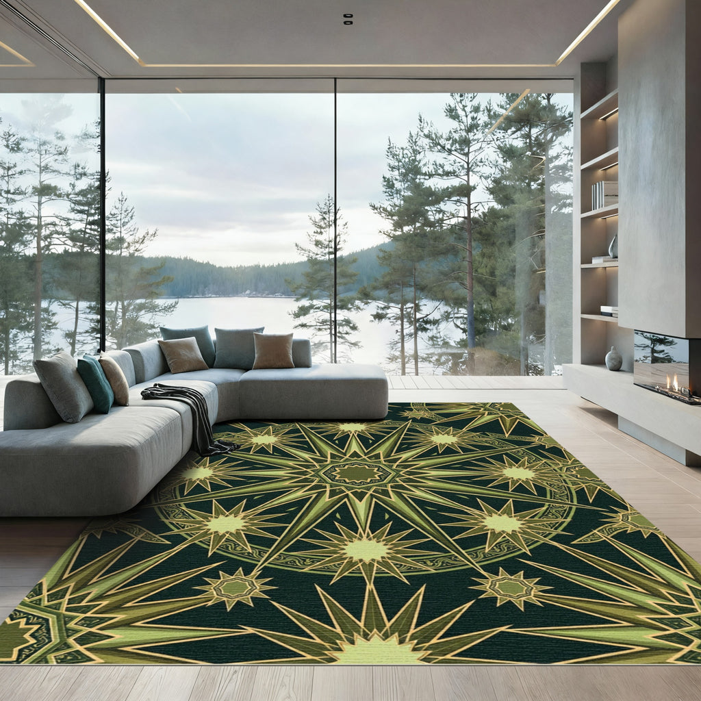 Emerald Green Geometric Starburst Rug