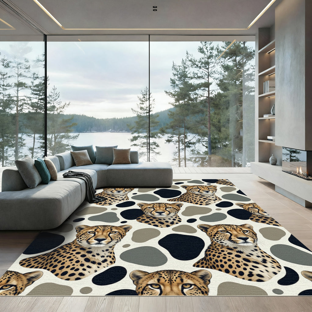 Bold Cheetah Spots Animal Portrait Rug