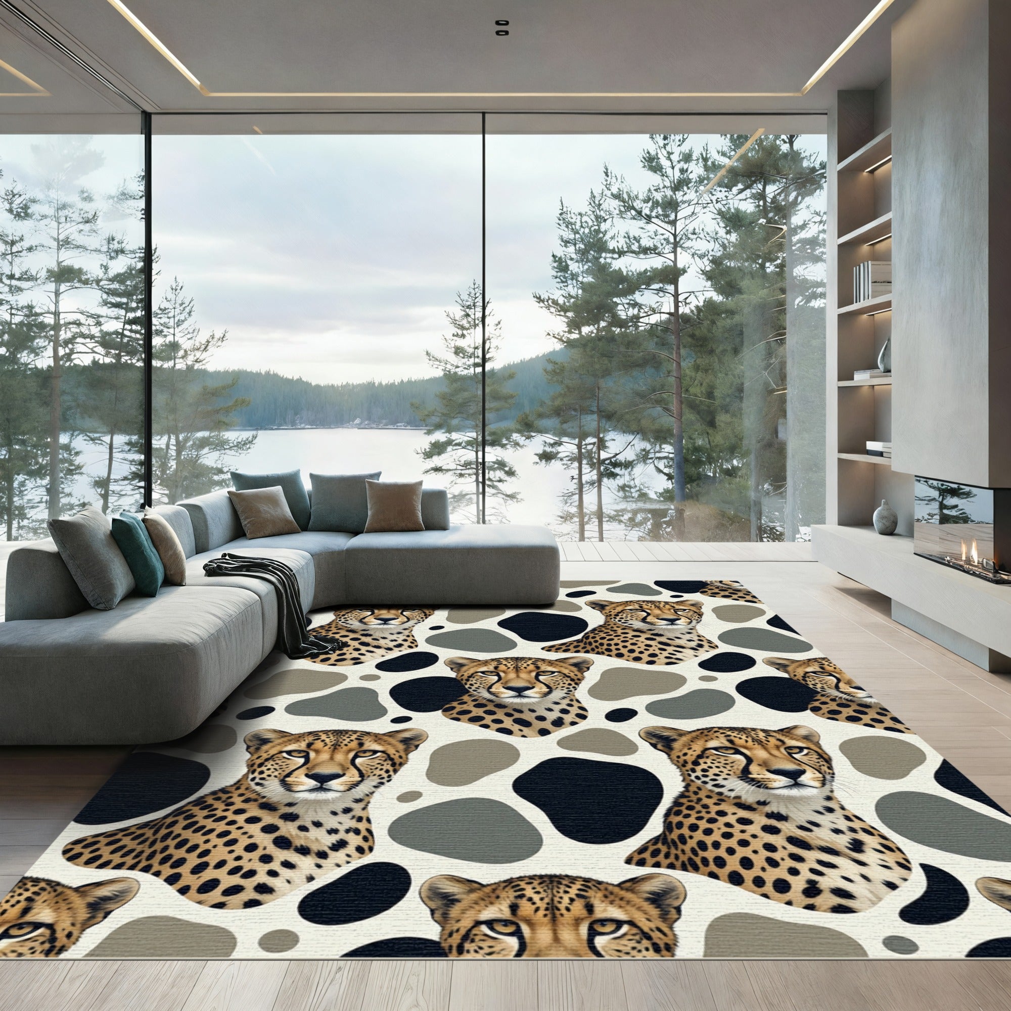 Bold Cheetah Spots Animal Portrait Rug