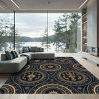 Black Golden Medallion Circular Brocade Rug