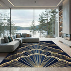 Elegant Navy Gold Art Deco Fan Rug