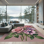 Soft Pink Rose and Anemone Floral Rug