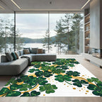 Emerald Shamrock Clover with Golden Sparkles Rug