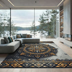 Golden Star Compass Geometric Monochromatic Rug
