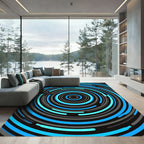 Luminous Blue Concentric Circular Abstract Concentric Rug