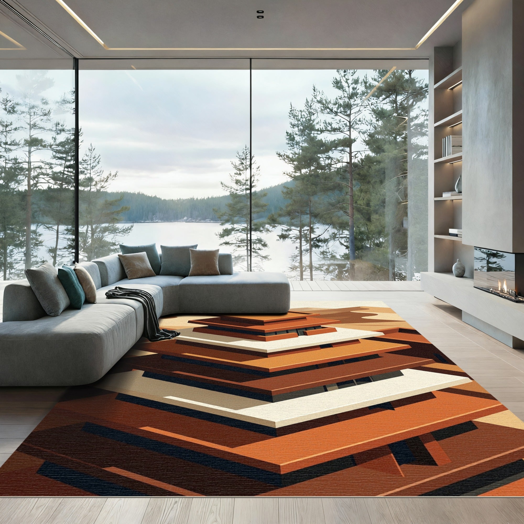 Earthy Terracotta Stacking Terraces Rug
