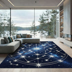 Celestial Silver Geometric Starry Night Rug