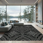 Ornate Black Gray Floral Damask Rug