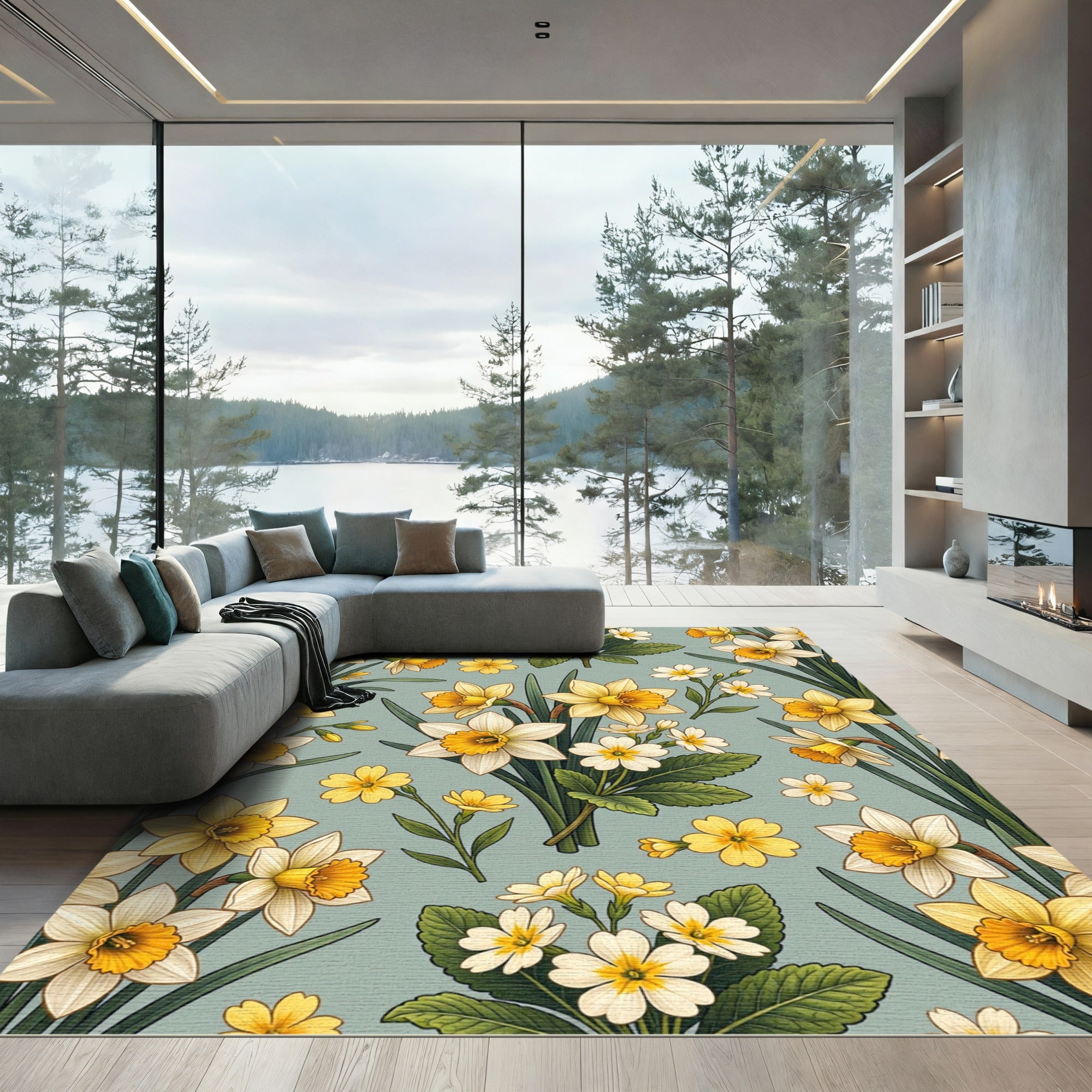 Yellow Narcissus and Primrose Spring Garden Rug
