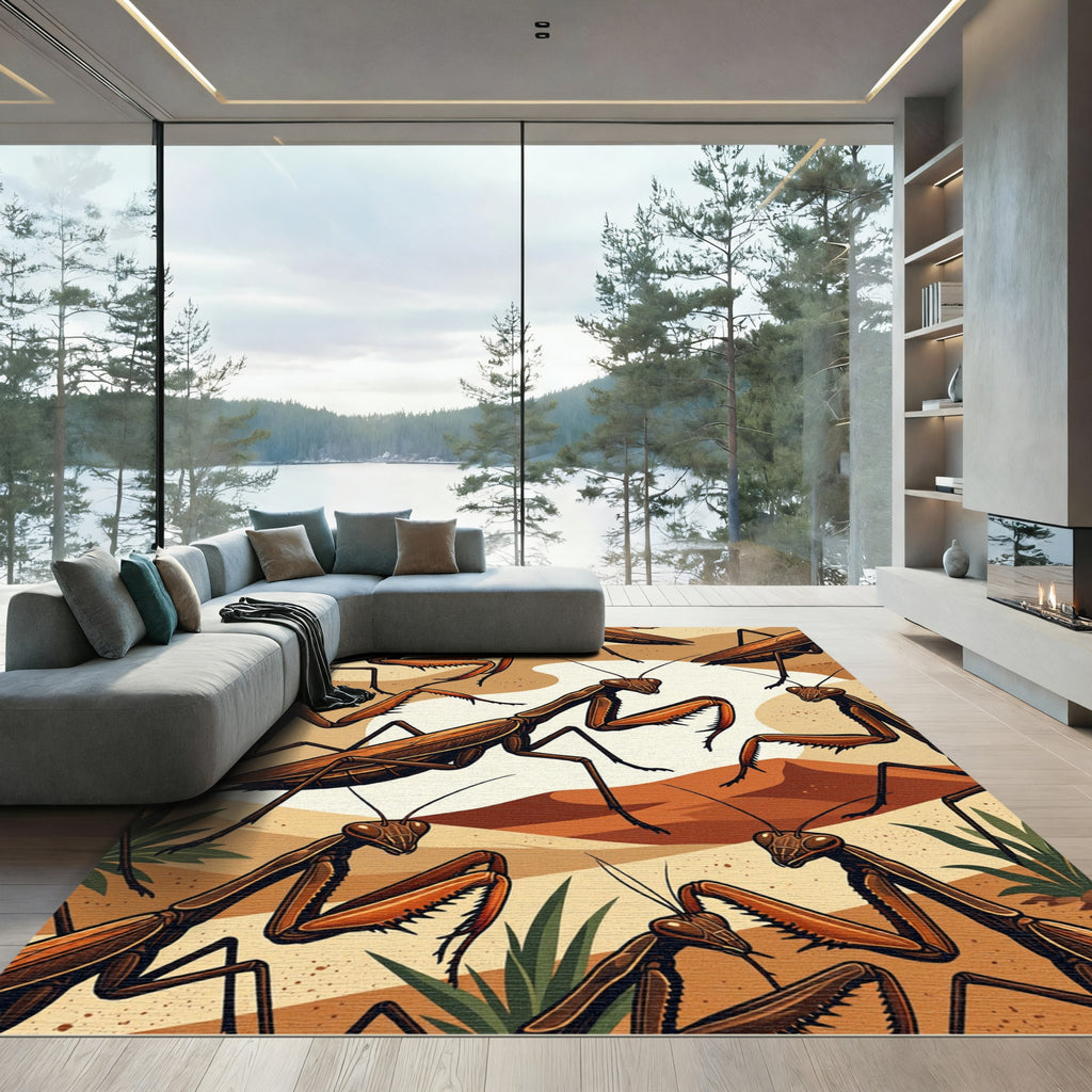 Elegant Amber Mantis Desert Illustration Rug