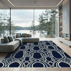Elegant Navy Arched Geometric Filigree Rug