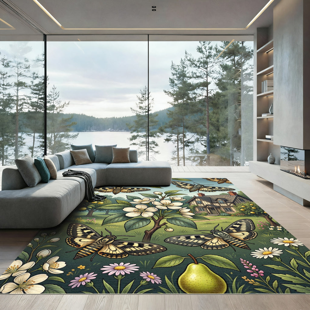 Whimsical Golden Butterfly Orchard Garden Rug