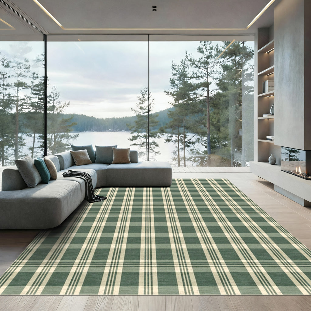 Classic Sage Green Plaid Check Rug